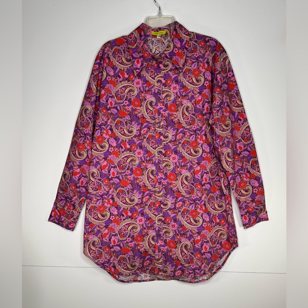 Tell Your Friends Revolve Pink Purple & Red Floral Paisley Shirt  Sz‎ M
